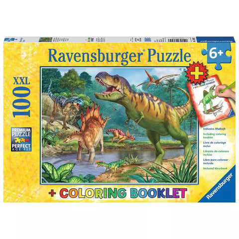 Verpackung Ravensburger Puzzle Welt der Dinosaurier mit Coloring Booklet 13695
