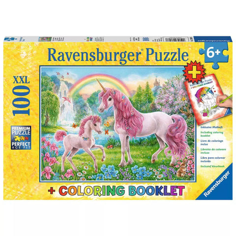 Verpackung Kinderpuzzle Magische Einhörner 100 XXL-Teile mit Malheft, Ravensburger 13698