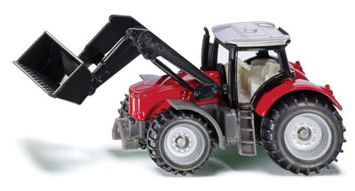 Siku Massey Ferguson mit Frontlader 01.484 in Rot, Seitenansicht mit angehobener Schaufel