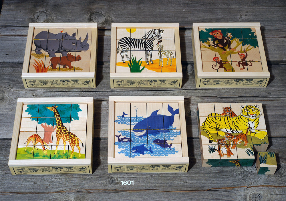 Klötzlipuzzle 16-teilig  35 mm  Wildtiere mit Jungen - Bild 1