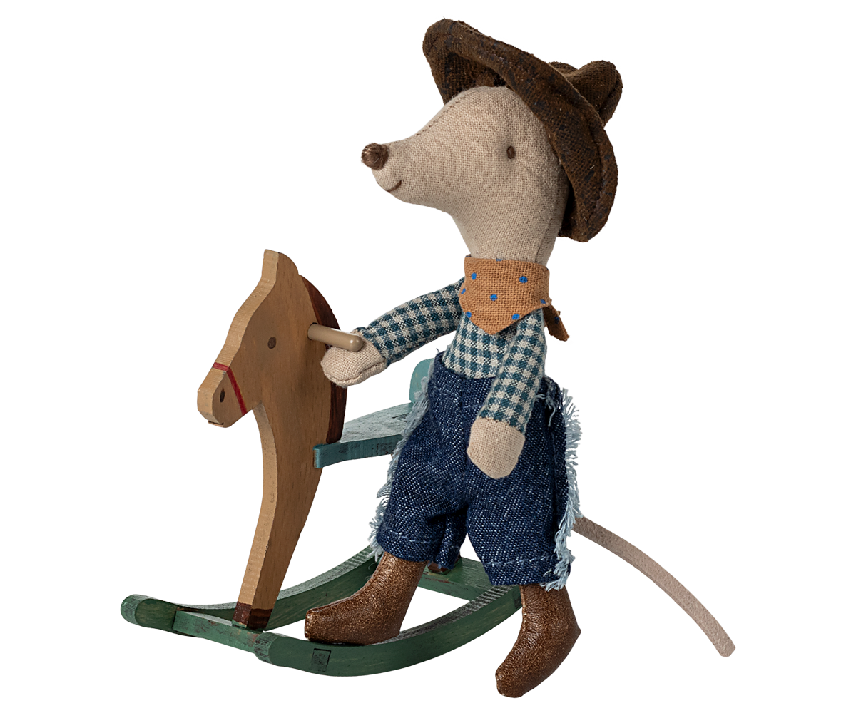 Maileg Cowboy-Maus auf Schaukelpferd – kleiner Bruder - Bild 1