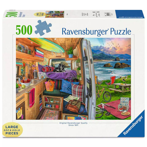 Verpackung Ravensburger Puzzle Beim Camping 500 Teile Large Format 17473
