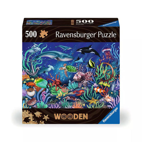 Verpackung Ravensburger Wooden Puzzle Unten im Meer, 500 Teile, 17515