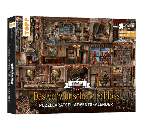 Verpackung des Puzzle-Rätsel-Adventskalenders Das verwunschene Schloss, Vorderseite