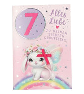 Geburtstagskarte 7 Jahre Hase mit Regenbogen