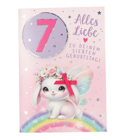 Geburtstagskarte 7 Jahre Hase mit Regenbogen - Bild 1