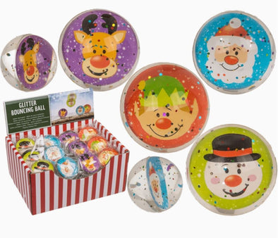 Springball mit Weihnachtsmotiv und Glitzer