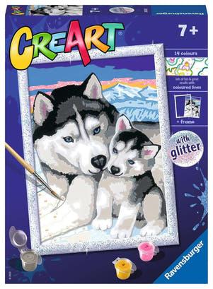 CreArt Cute Huskies 20215, Verpackung mit Husky und Welpe