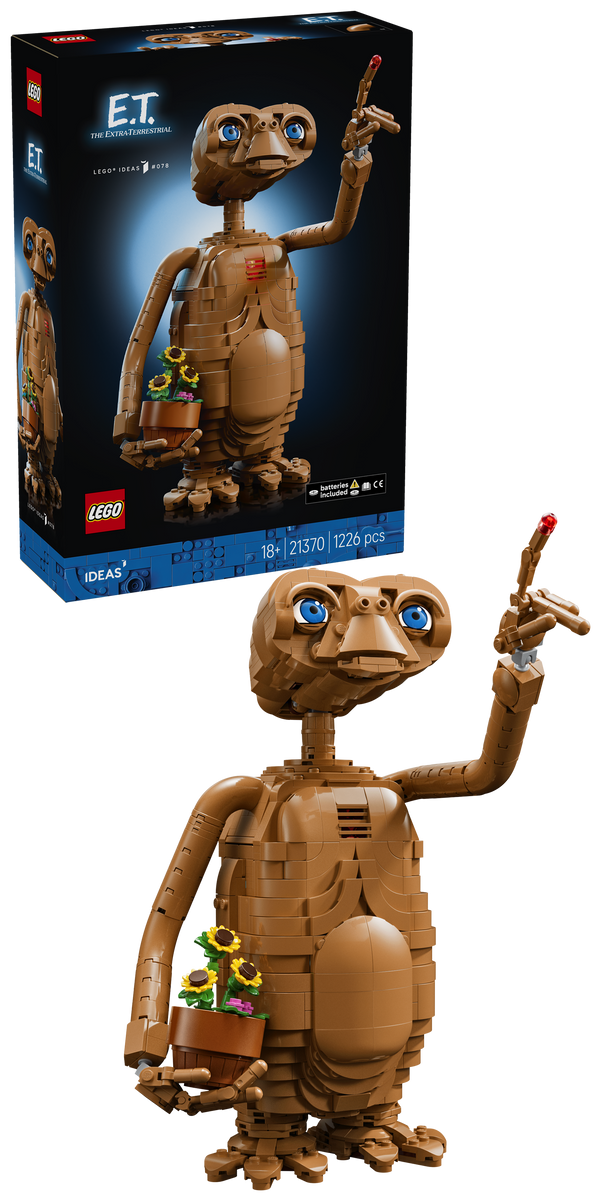 Verpackung und fertige Figur von LEGO Ideas 21370 E.T. der Ausserirdische
