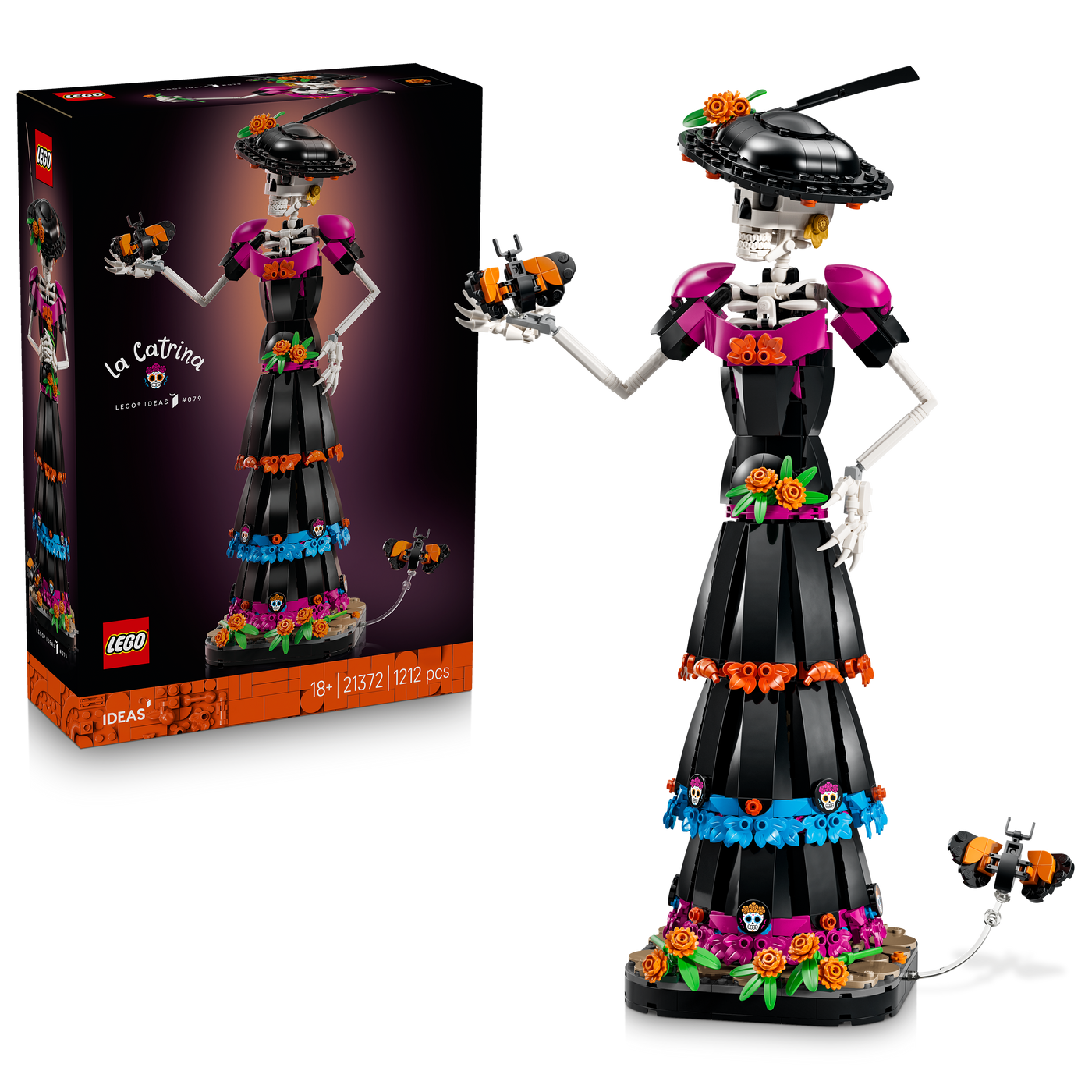 Verpackung und fertige Figur von LEGO Ideas 21372 La Catrina