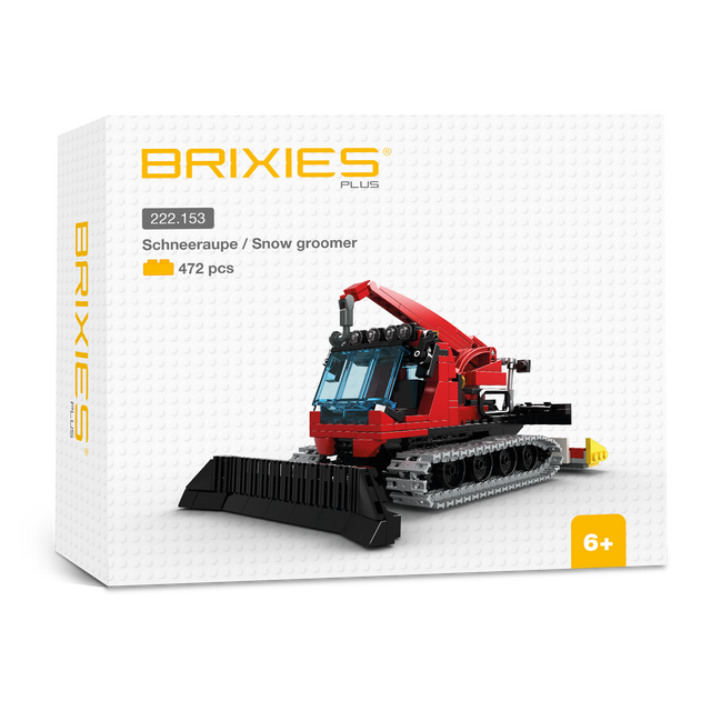 Verpackung BRIXIES Plus 222.153 Schneeraupe mit Abbildung des fertigen Modells, 472 Teile, ab 6 Jahren