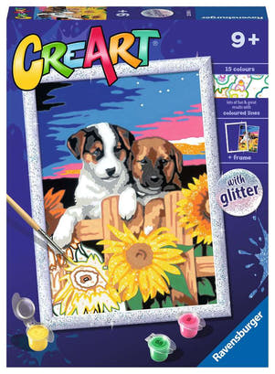 Ravensburger CreArt Sunset paw-fection 23569, Verpackung mit Welpen-Motiv