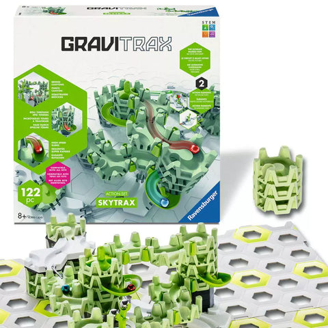 GraviTrax Skytrax 25959: Verpackung mit aufgebauter Kugelbahn