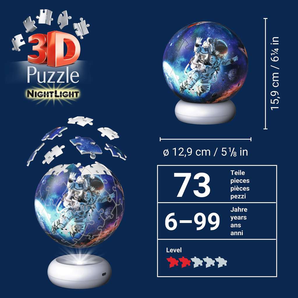 Puzzle 3D Ball 72 Teile: Nachtlicht Astronauten 08.058 - Bild 6