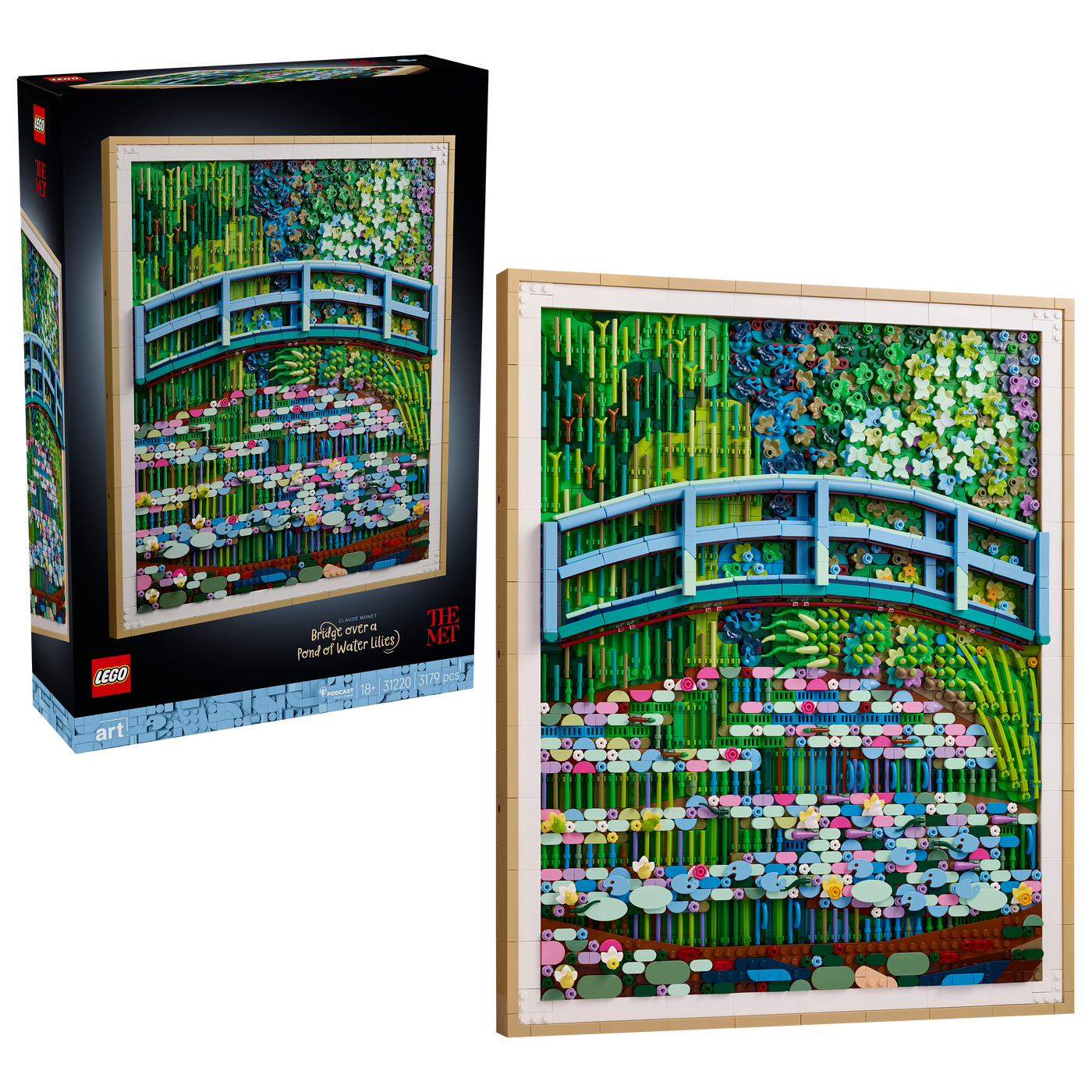 Verpackung und fertiges Modell des LEGO Art Sets 31220 nebeneinander