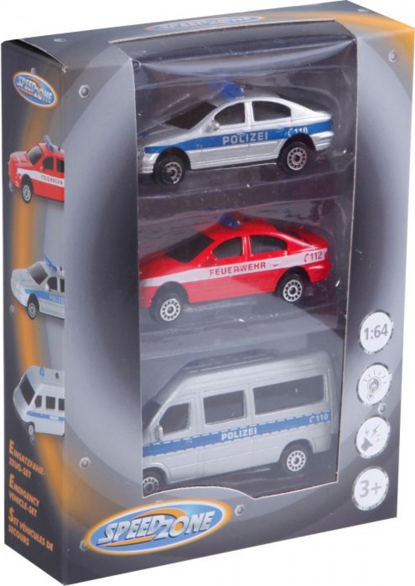 Speed Zone Einsatzfahrzeuge-Set mit Licht und Sound 1:64 - Bild 1