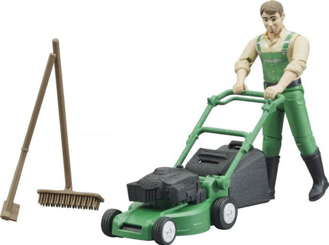 Bruder 62103 bworld Bruder Gärtner mit Rasenmäher und Gartengeräten