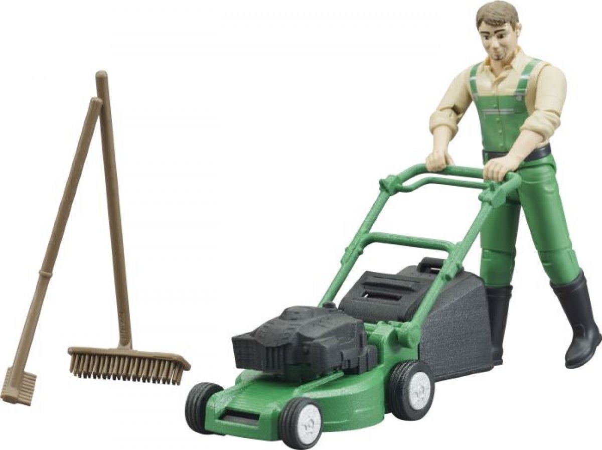 Bruder 62103 bworld Bruder Gärtner mit Rasenmäher und Gartengeräten - Bild 1