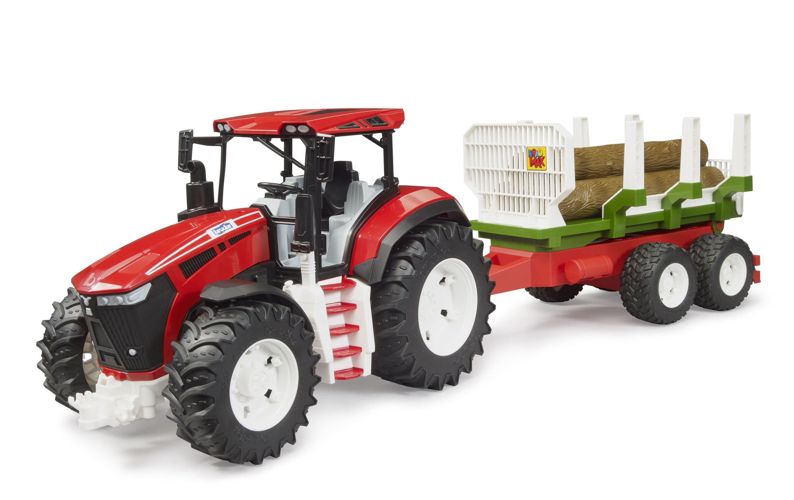 Bruder 03453 ROADMAX Traktor mit Rückeanhänger / 3 Baumstämme