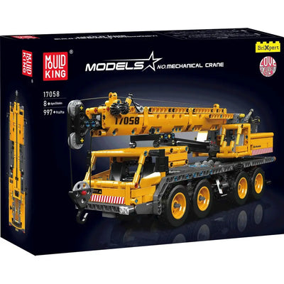Verpackung des Mould King 17058 Mechanical Crane mit Abbildung des gelben Mobilkrans