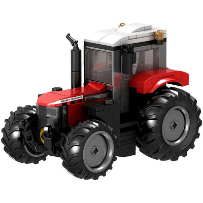 Roter Massey Ferguson 6S Traktor aus Klemmbausteinen mit weissem Dach und Rundumleuchten