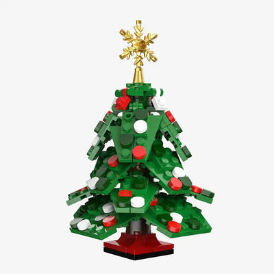 BlueBrixx Festliche Winterbande: Weihnachtsbaum aus Klemmbausteinen mit Schmuck und goldener Spitze