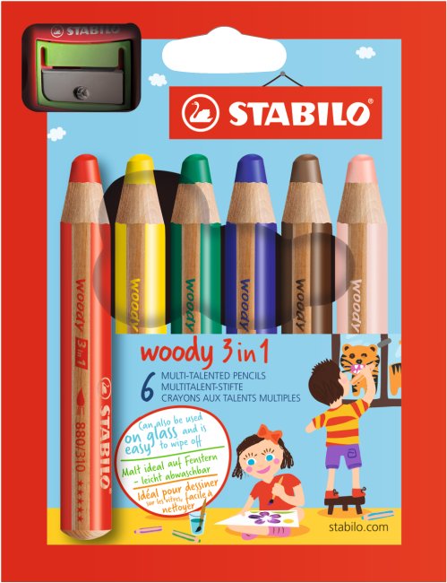 Stabilo Woody 3in1 Malstift 6x mit XXL-Spitzer - Bild 1