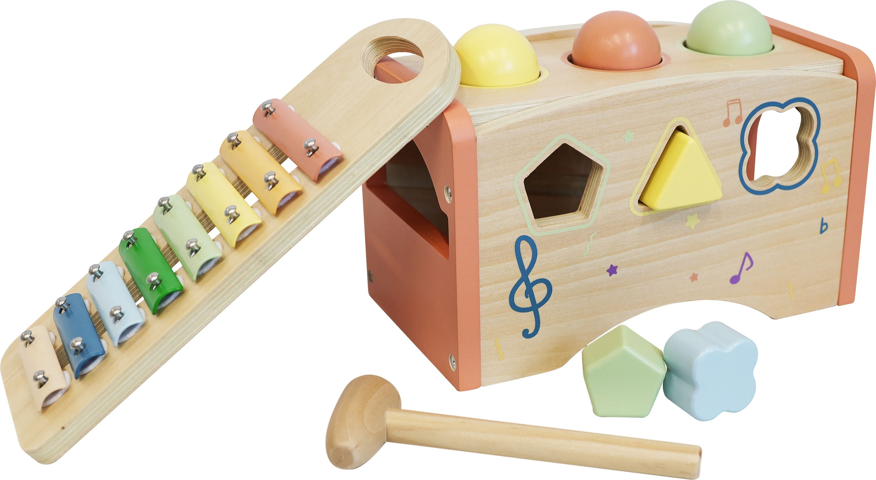 Spielmaus Holz Musik- und Kugelklopfbank 3 in 1 - Bild 1