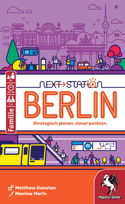 Schachtel Next Station Berlin von vorn mit Berliner Stadtsilhouette, Fernsehturm und gelber U-Bahn