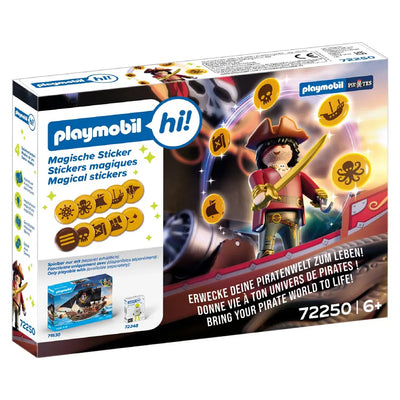 Verpackung PLAYMOBIL hi! Magische Sticker Piraten 72250 mit Pirat, Säbel und Stickern, Altersangabe 6+