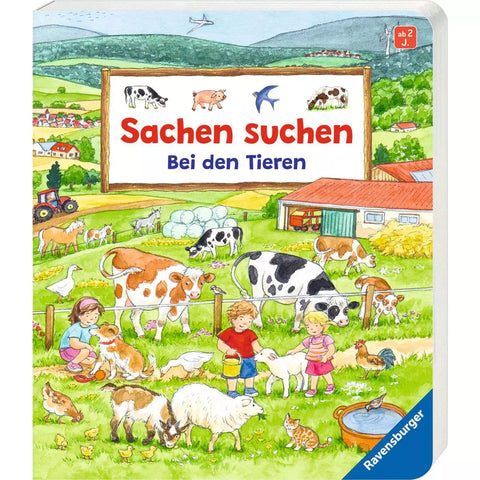 Pappbilderbuch Sachen suchen: Bei den Tieren 43470, Cover mit Bauernhof