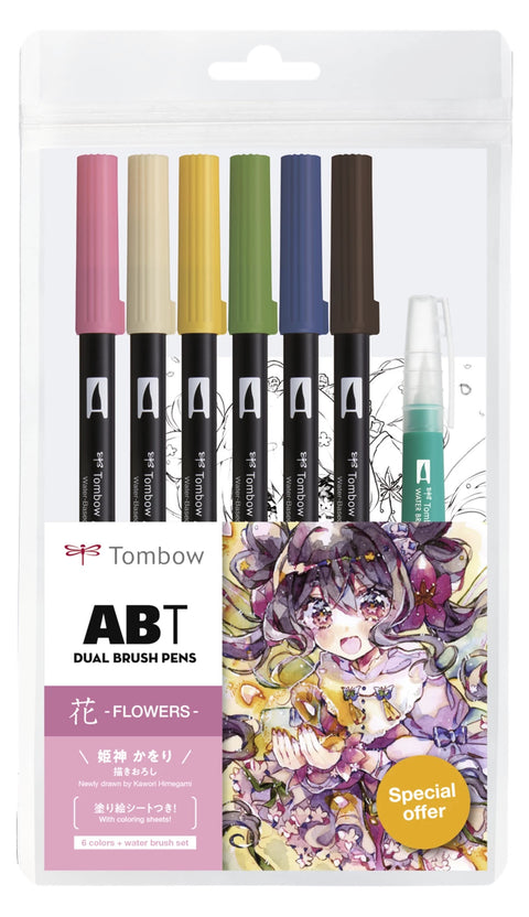 Tombow ABT Dual Brush Pen Etui FLOWERS -  6er-Set