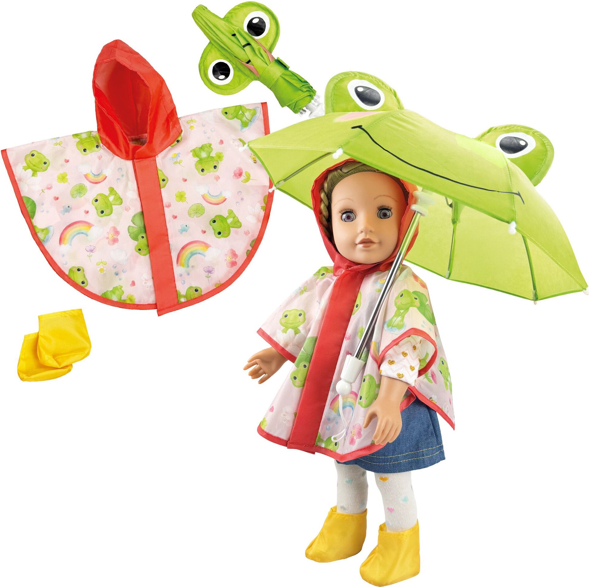 Puppen-Regen-Set ''Froschi Carlo'' mit Regenschirm Gr. 35-45 cm - Bild 2