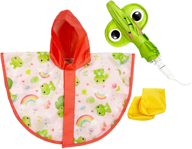 Puppen-Regen-Set ''Froschi Carlo'' mit Regenschirm Gr. 35-45 cm