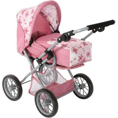 Kombi-Puppenwagen LENI im Dekor Blume altrose mit Tragetasche