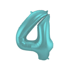Folienballon Zahl 4 matt metallic pastellaqua