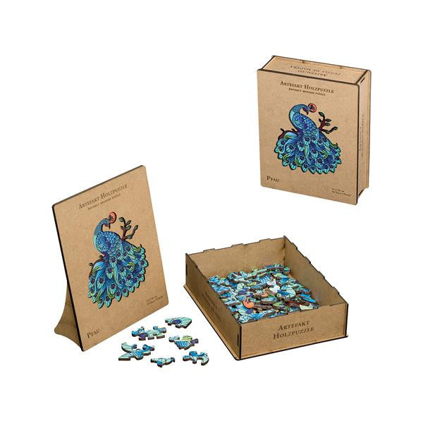 Artefakt Holzpuzzle Pfau in Holzbox 99 Teile - Bild 1
