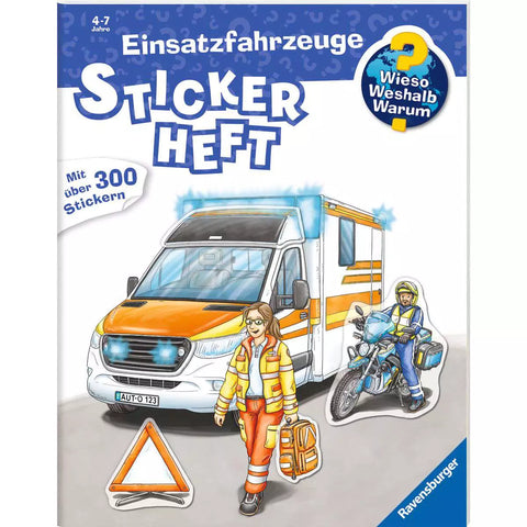 Wieso? Weshalb? Warum? Stickerheft «Einsatzfahrzeuge»: Cover mit Rettungswagen