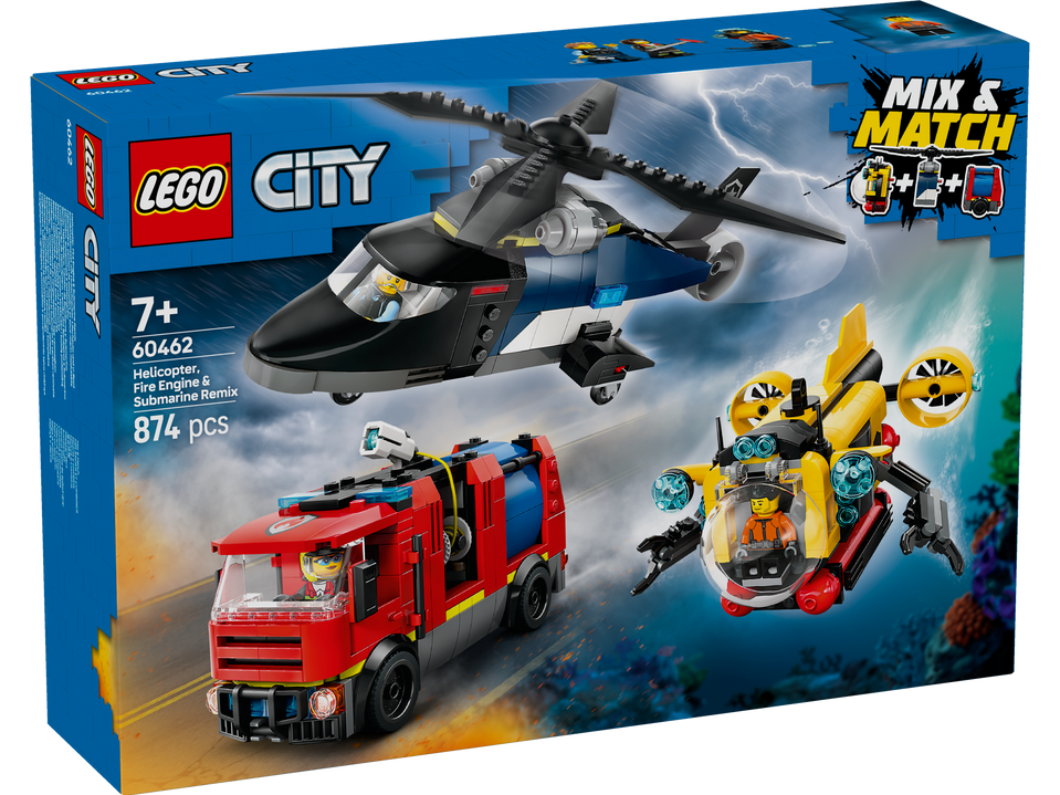 LEGO City Kombinationsset mit Hubschrauber, Löschauto und U-Boot 60462
