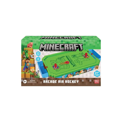 Verpackung des Minecraft Arcade Air Hockey Overworld mit Abbildung des Spieltischs