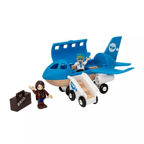 BRIO Blaues Flugzeug 33306 mit Treppe, Pilot, Fahrgast und Koffer