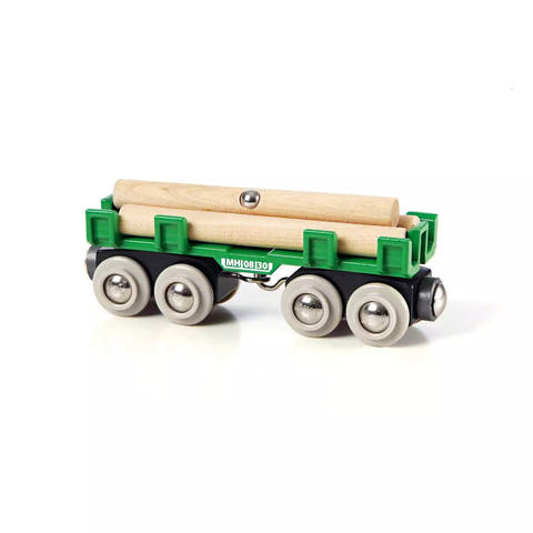 BRIO Langholzwagen 33696: grüner Waggon mit drei Holzstämmen