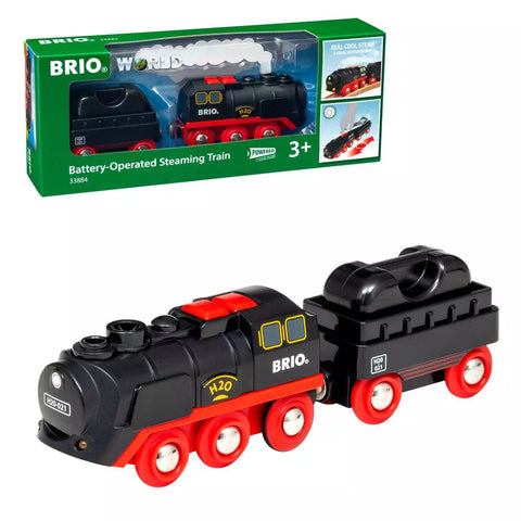 BRIO 33884: schwarze Dampflok mit Tender vor der Verpackung