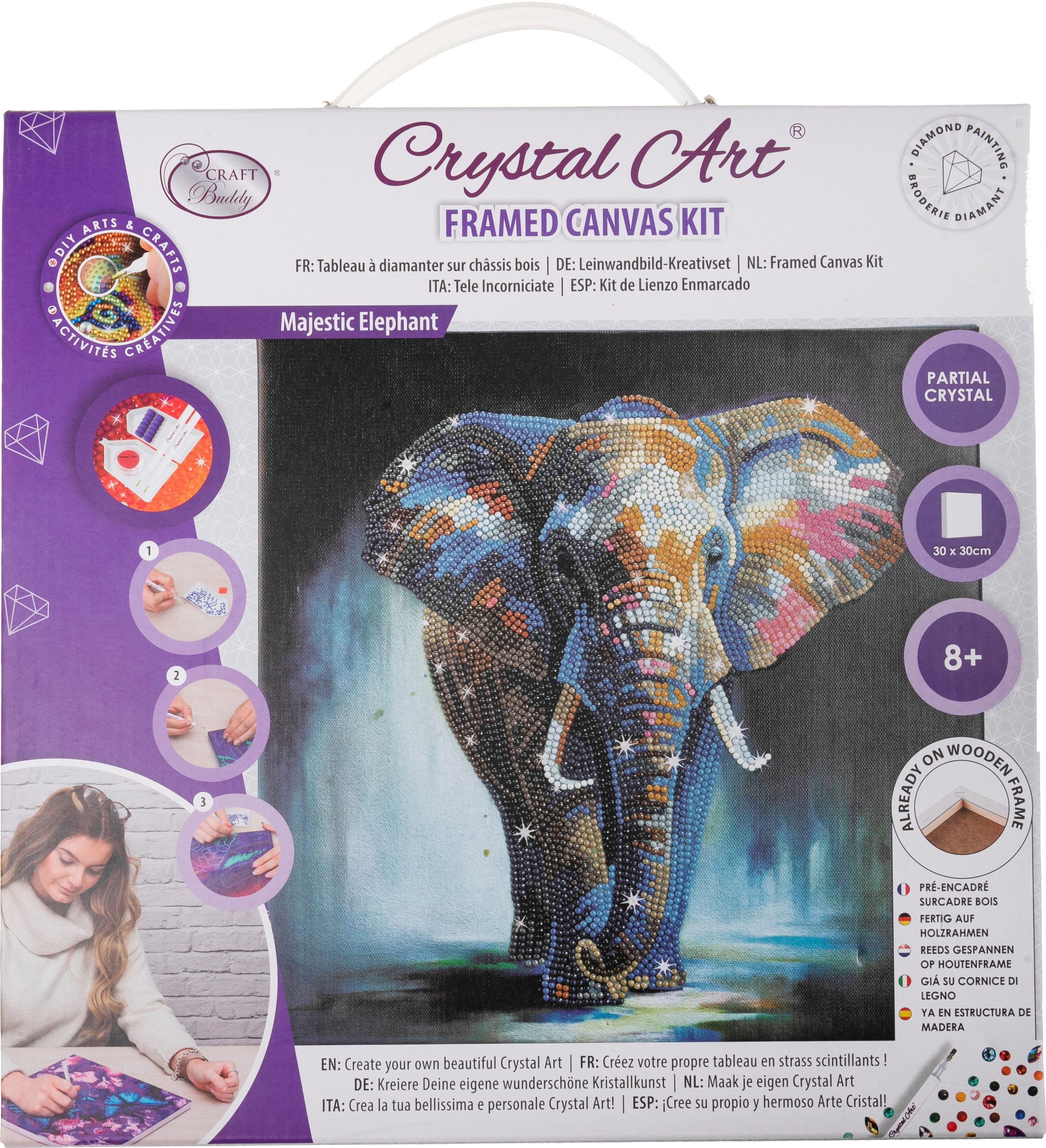 Crystal Art Leinwand Elephant 30 x 30cm - Bild 1