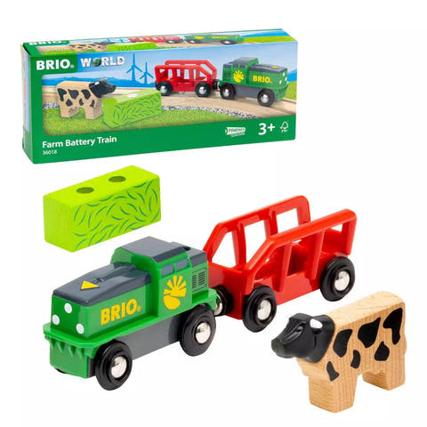 BRIO Bauernhof-Batteriezug 36018 mit Kuh und Heu vor der Verpackung