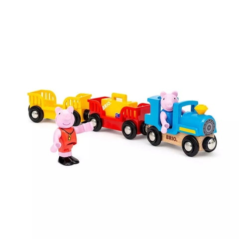 BRIO Peppa Wutz Zug 36127 mit Peppa und George neben dem Zug