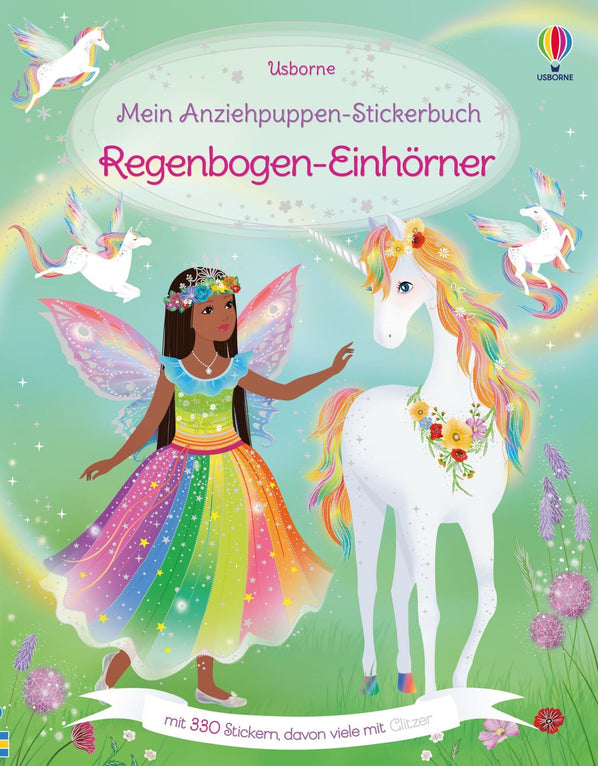 Mein Anziehpuppen-Stickerbuch: Regenbogen - Einhörner
