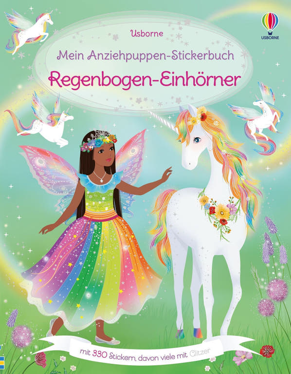 Mein Anziehpuppen-Stickerbuch: Regenbogen - Einhörner