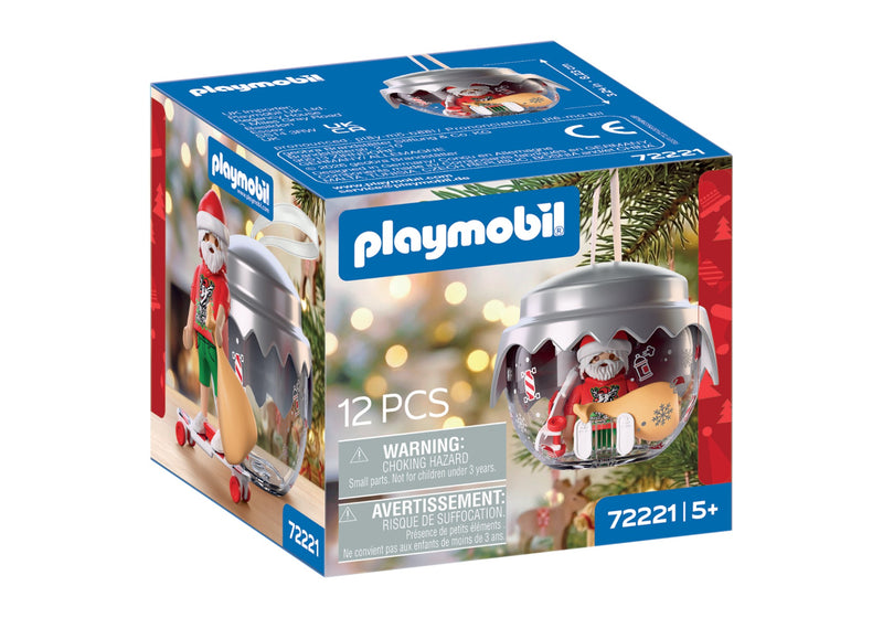Verpackung PLAYMOBIL Weihnachtskugel Longboarder 72221, 12 Teile, ab 5 Jahren