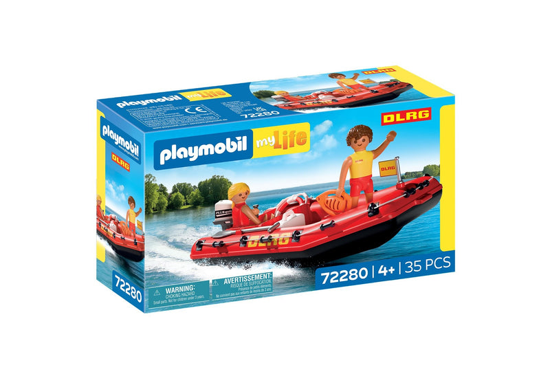 Verpackung PLAYMOBIL my Life 72280 Rettungsboot mit DLRG-Logo, 35 Teile, ab 4 Jahren